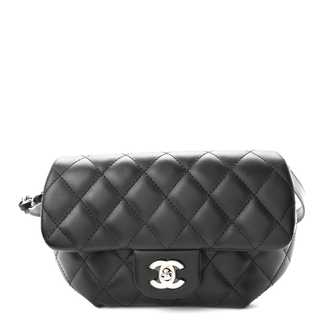 Calfskin Quilted CC Uniform Flap Belt Bag Black