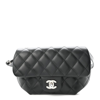 Calfskin Quilted CC Uniform Flap Belt Bag Black