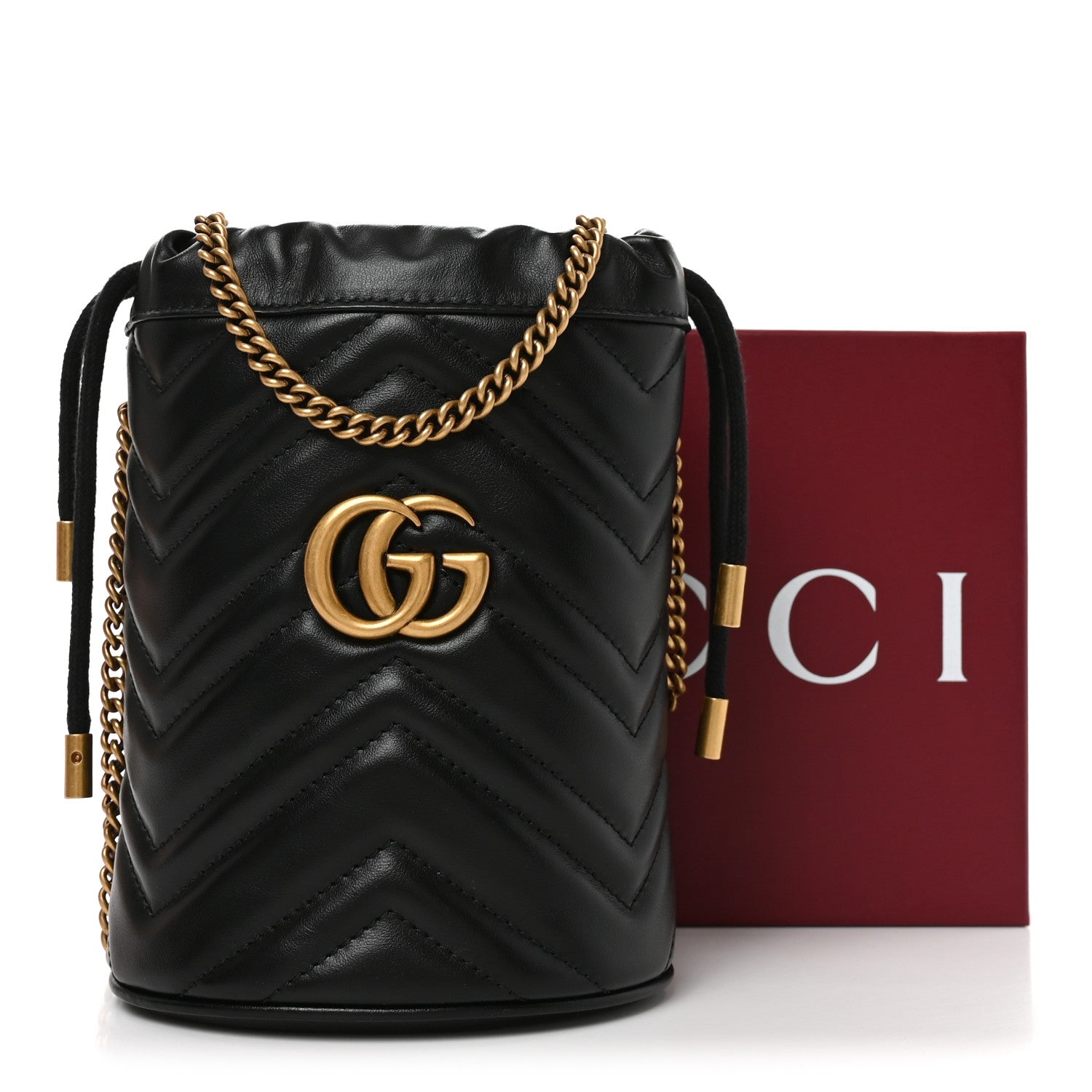 Calfskin Matelasse Mini GG Marmont 2.0 Bucket Bag Black