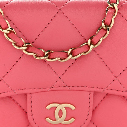 Lambskin Quilted Mini Chain Belt Bag Pink