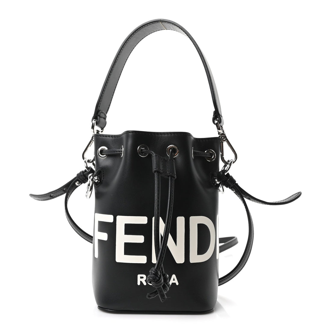 Vitello King F is Fendi Logo Embossed Mini Mon Tresor Bucket Bag Black