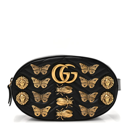 Calfskin Matelasse Animal Studs GG Marmont Belt Bag 85 34 Black
