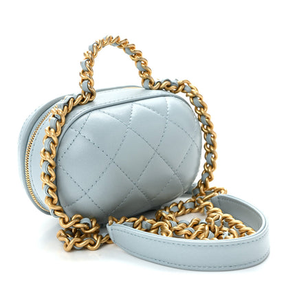 Lambskin Quilted CC Bubble Vanity Case With Chain Light Blue