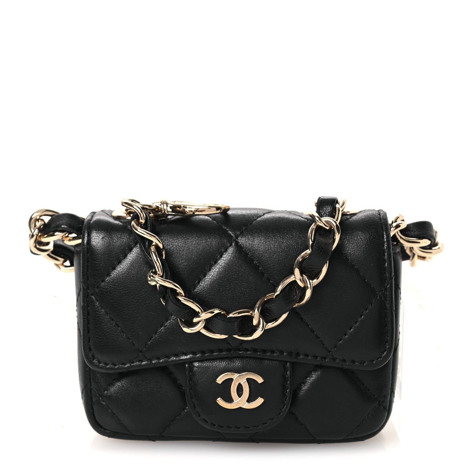 Lambskin Quilted Mini Chain Belt Bag Black