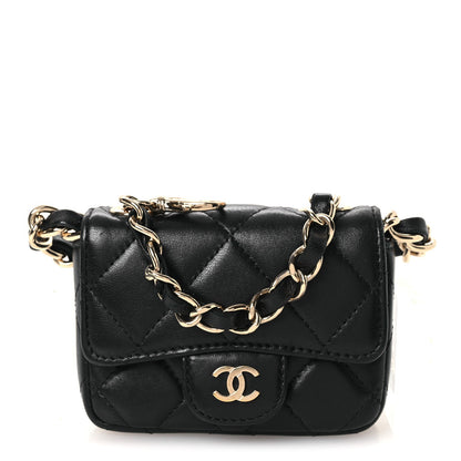 Lambskin Quilted Mini Chain Belt Bag Black