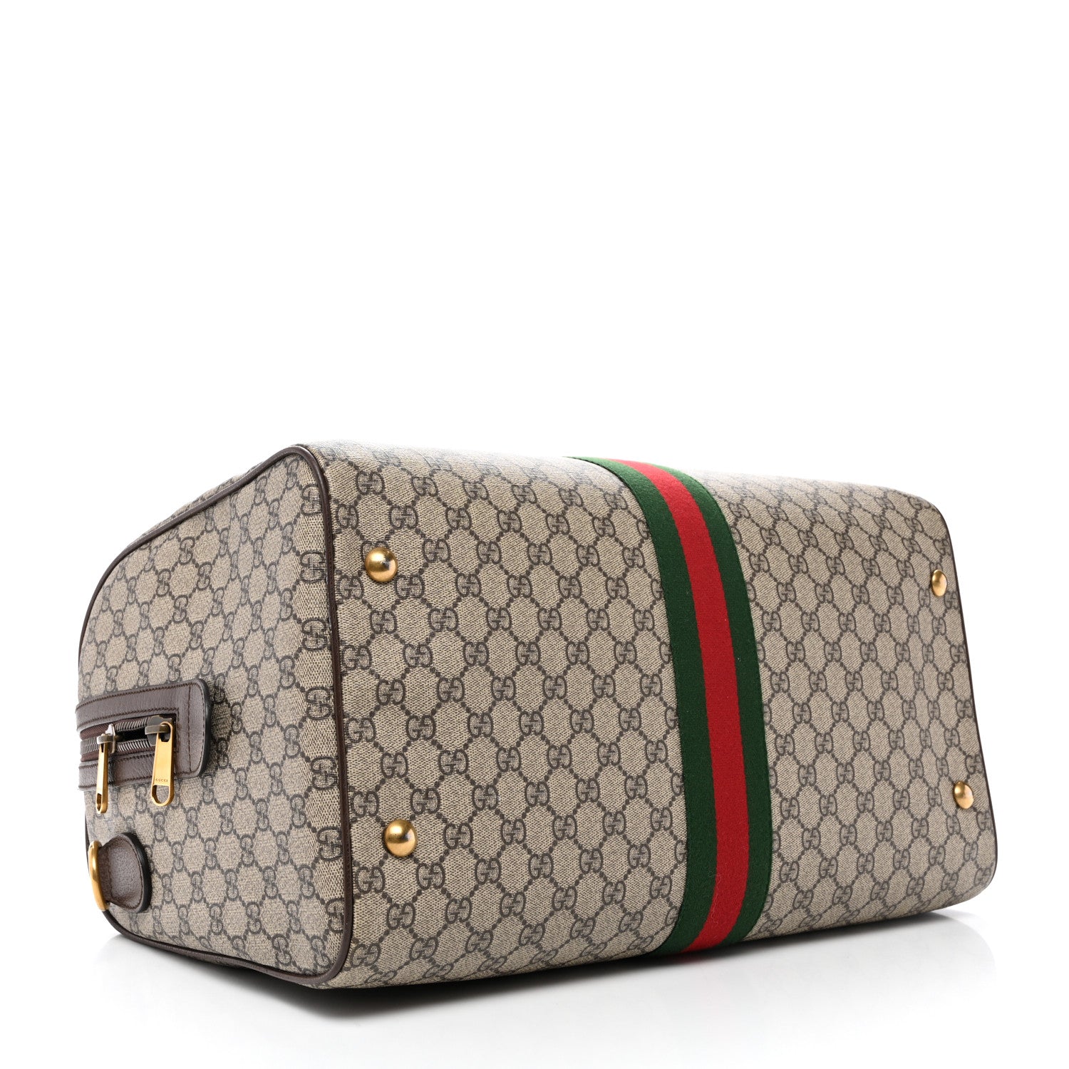 GG Supreme Monogram Textured Dollar Calfskin Web Medium Ophidia Carry-On Duffle Bag Beige Ebony New Acero