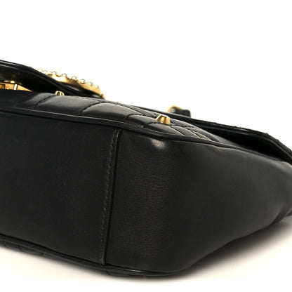 Calfskin Matelasse Studded Small Pearly GG Marmont Shoulder Bag Black