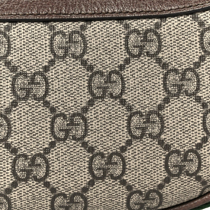 GG Supreme Monogram Textured Calfskin Web Mini Ophidia Half Moon Hobo Beige Ebony New Acero
