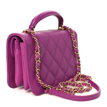 Caviar Quilted Mini Top Handle Flap Dark Pink