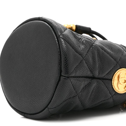 Caviar Quilted Twist Your Buttons Mini Bucket Bag Black