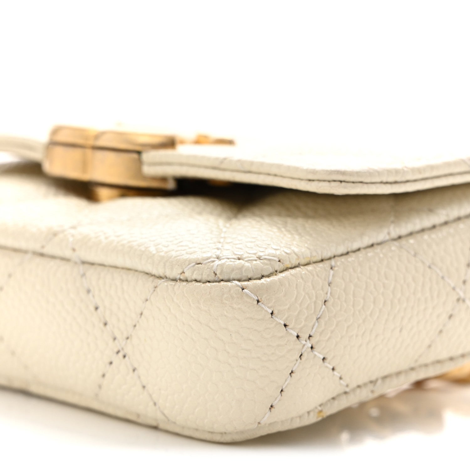 Shiny Caviar Quilted Chain Melody Belt Bag White
