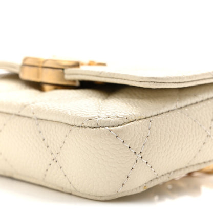 Shiny Caviar Quilted Chain Melody Belt Bag White