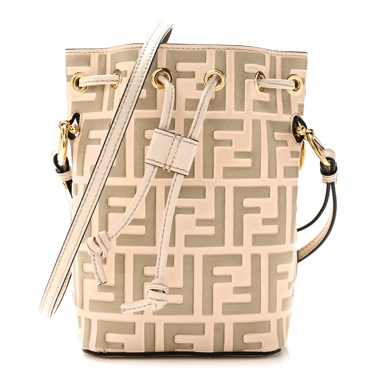 Vitello Liberty F is Fendi Bi-Color FF 1974 Embossed Mini Mon Tresor Bucket Bag Camelia Mandorlo