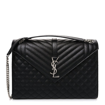 Grain De Poudre Textured Mixed Matelasse Large Triquilt Monogram Satchel Black
