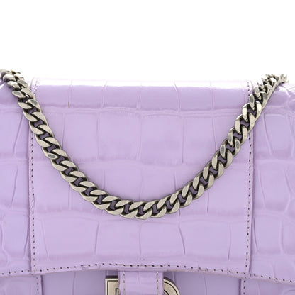 Shiny Calfskin Crocodile Embossed Hourglass Chain Bag Lilac