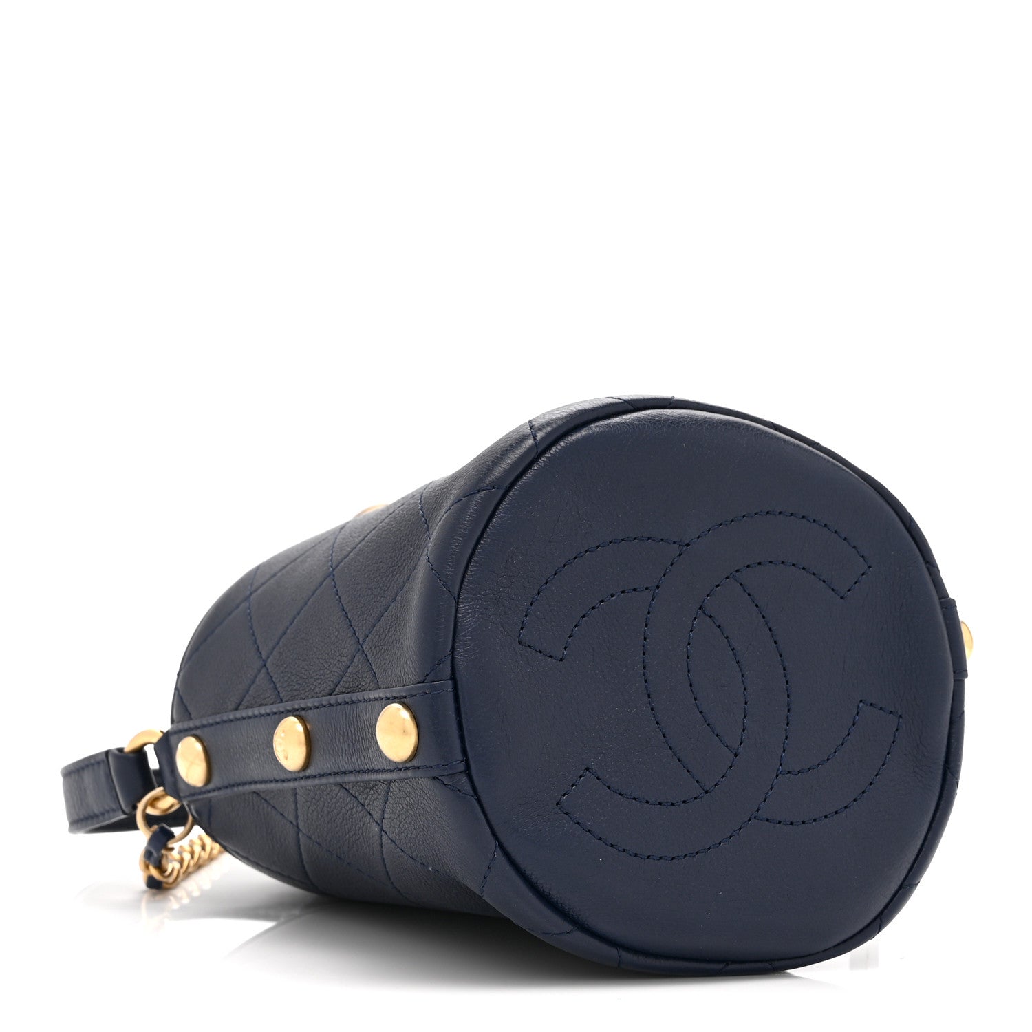 Calfskin Tweed Small CC Chain Bucket Drawstring Bag Navy Multicolor