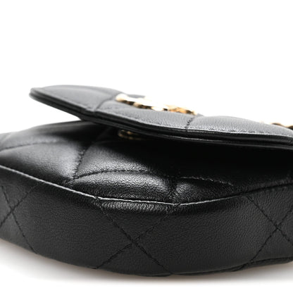 Lambskin Quilted Pearl Top Handle Clutch With Chain Black