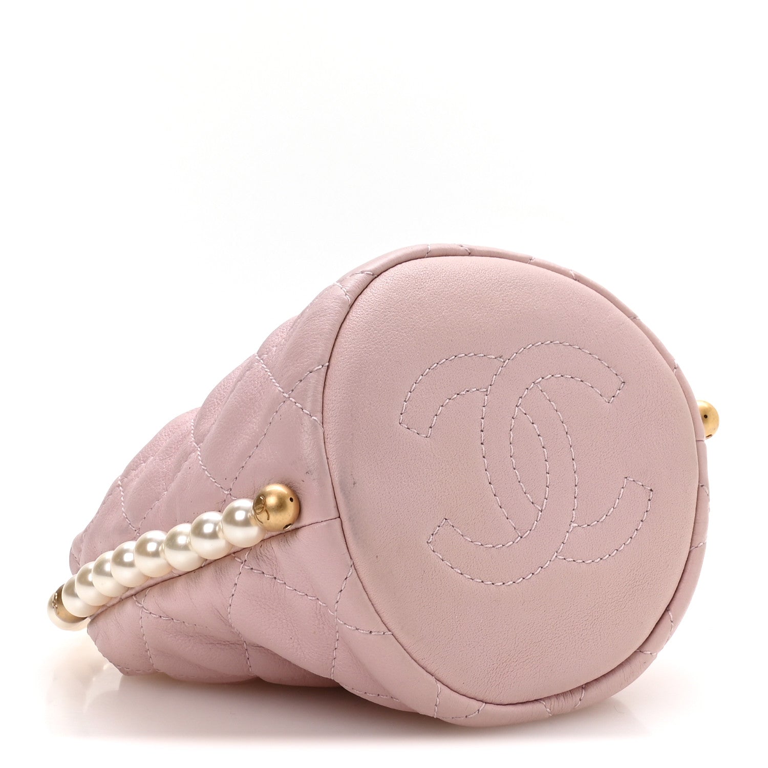 Calfskin Quilted Pearl Mini About Pearls Drawstring Bucket Light Pink