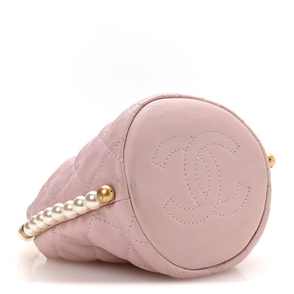 Calfskin Quilted Pearl Mini About Pearls Drawstring Bucket Light Pink
