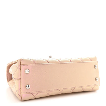 Iridescent Caviar Quilted Mini Coco Handle Flap Pink