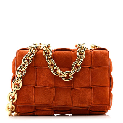 Suede Maxi Intrecciato Padded Chain Cassette Crossbody Bag Maple