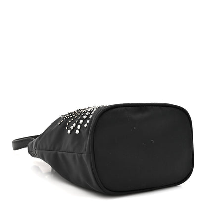 Tessuto Saffiano Ricamo Sequin Crystal Embellished Mini Re-Edition 1978 Bucket Bag Black