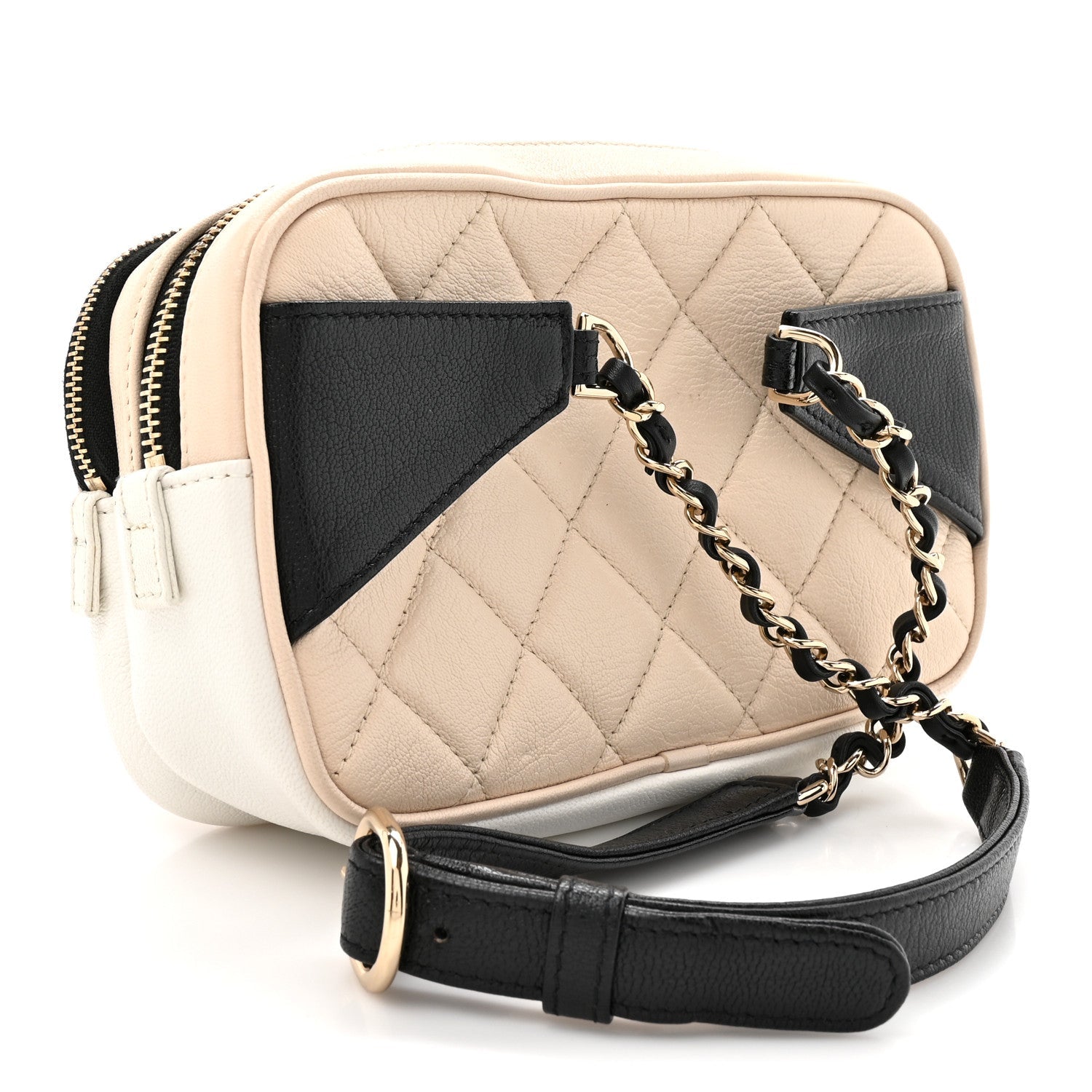 Goatskin Quilted Waist Bag Beige White Black