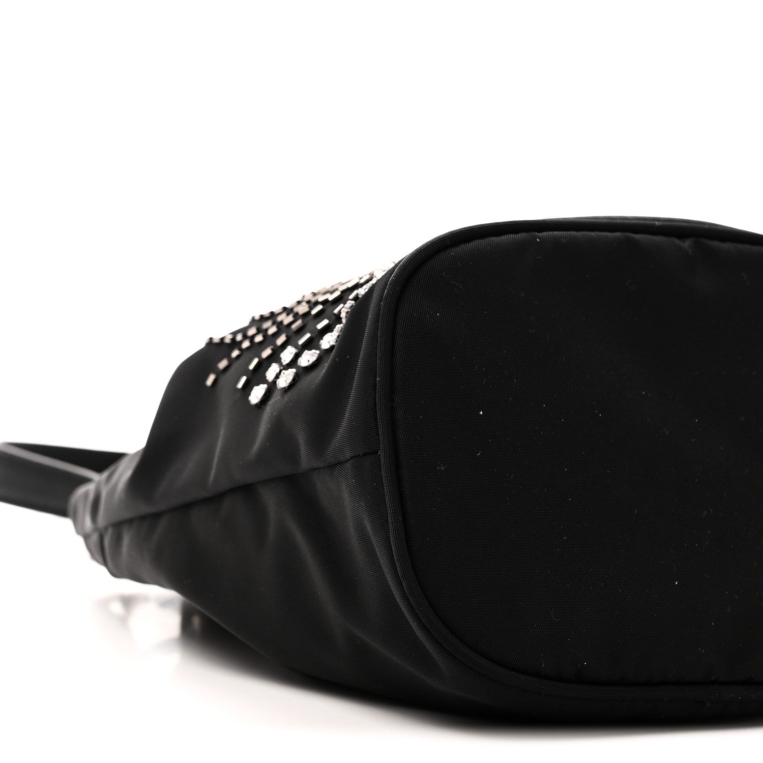 Tessuto Saffiano Ricamo Sequin Crystal Embellished Mini Re-Edition 1978 Bucket Bag Black