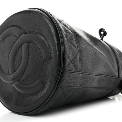 Caviar Drawstring Bucket Shoulder Bag Black