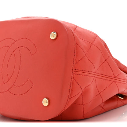 Calfskin Stitched Chain Bucket Bag Coral
