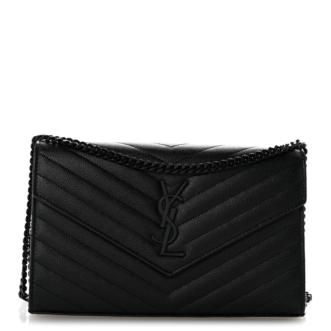Grain De Poudre Matelasse Chevron Monogram Monochrome Chain Wallet Black