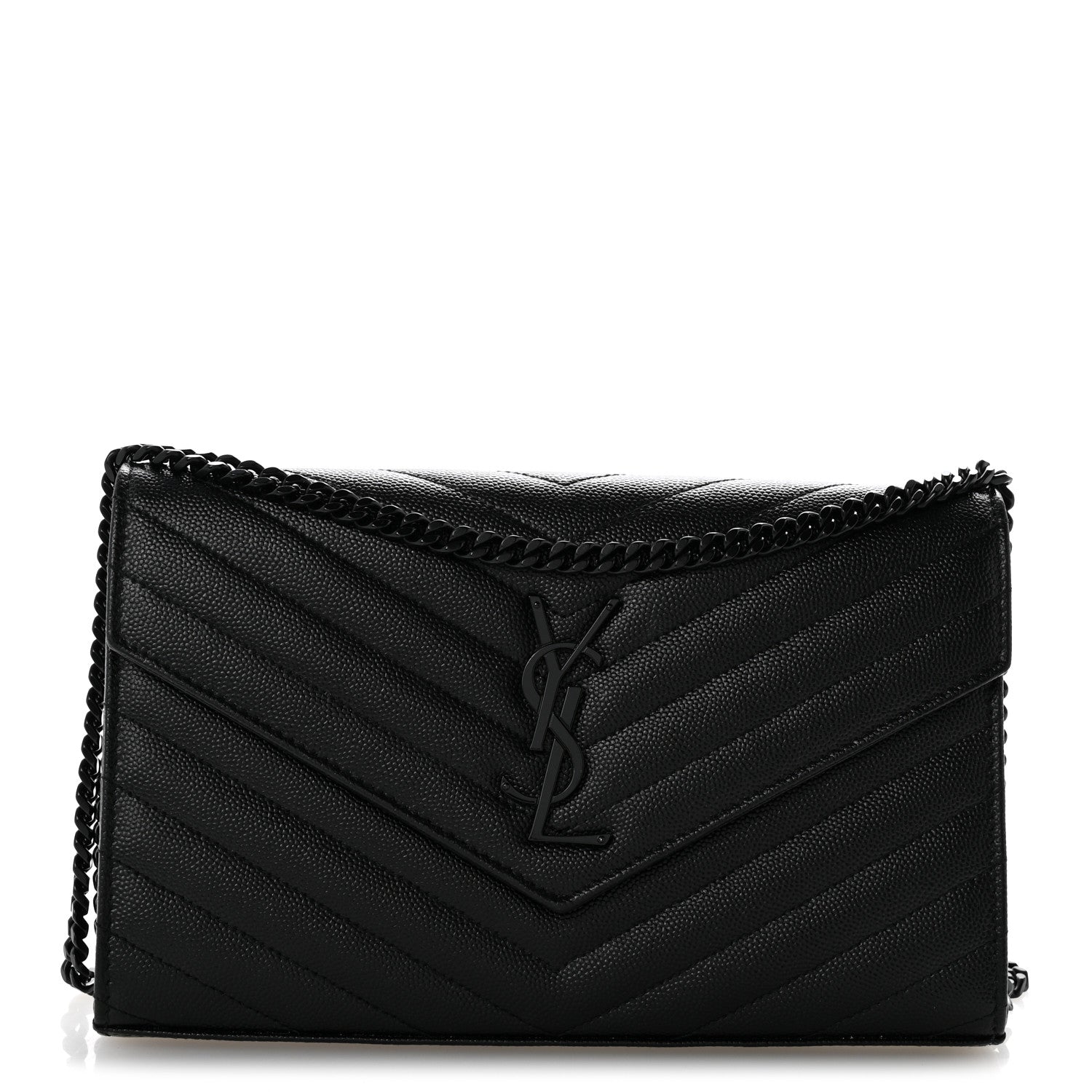 Grain De Poudre Matelasse Chevron Monogram Monochrome Chain Wallet Black