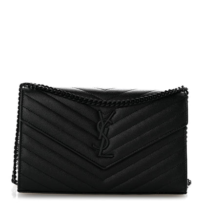 Grain De Poudre Matelasse Chevron Monogram Monochrome Chain Wallet Black