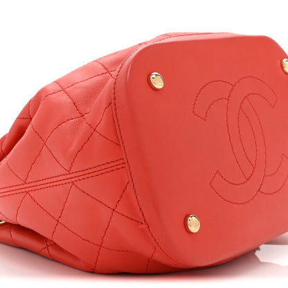 Calfskin Stitched Chain Bucket Bag Coral