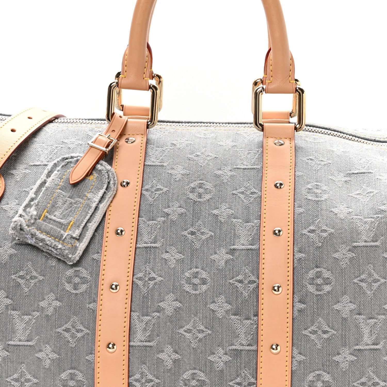Denim Monogram Studded Keepall Bandouliere 45 Cloudy Grey