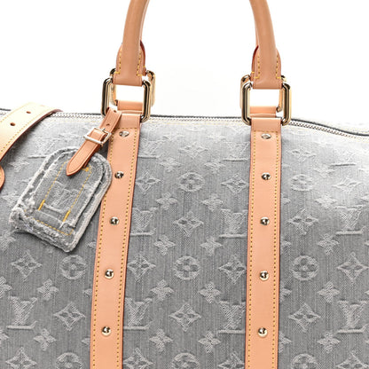 Denim Monogram Studded Keepall Bandouliere 45 Cloudy Grey