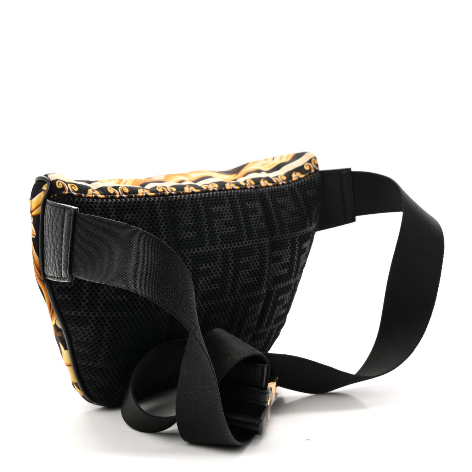 X VERSACE Nylon Cuoio Romano Fendace FF Baroque Belt Bag Black Gold