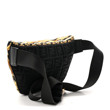 X VERSACE Nylon Cuoio Romano Fendace FF Baroque Belt Bag Black Gold