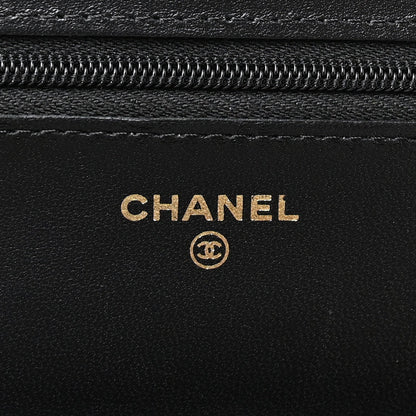 Lambskin Quilted Wallet On Chain WOC Black