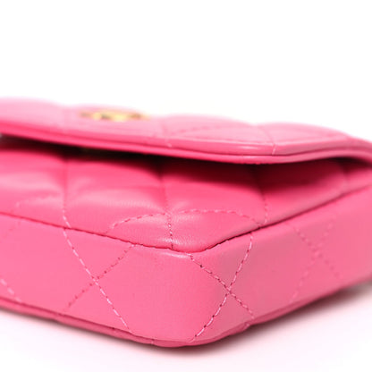 Lambskin Enamel Quilted Coco Hearts Clutch With Chain Pink