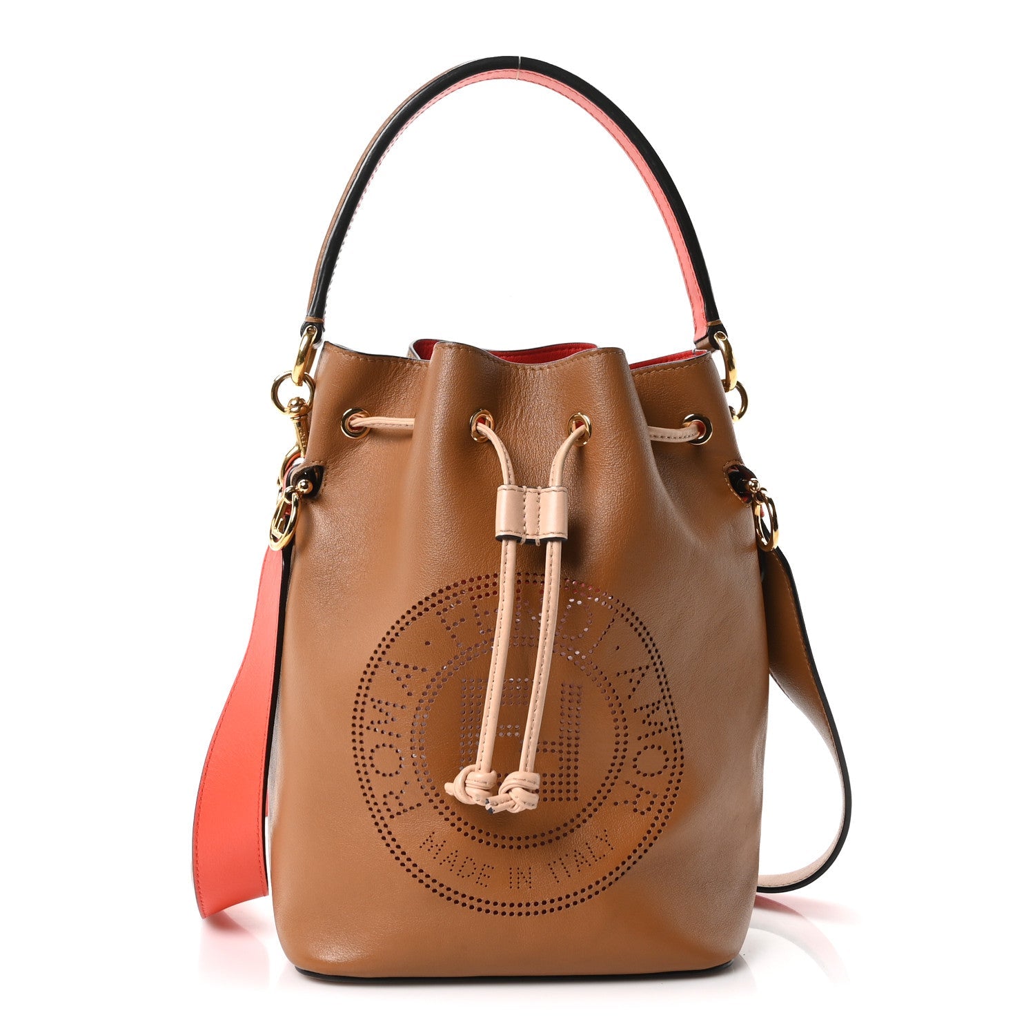 Vitello Grace F is Fendi Stamp Patch Perforated Small Mon Tresor Bucket Bag Nocciola