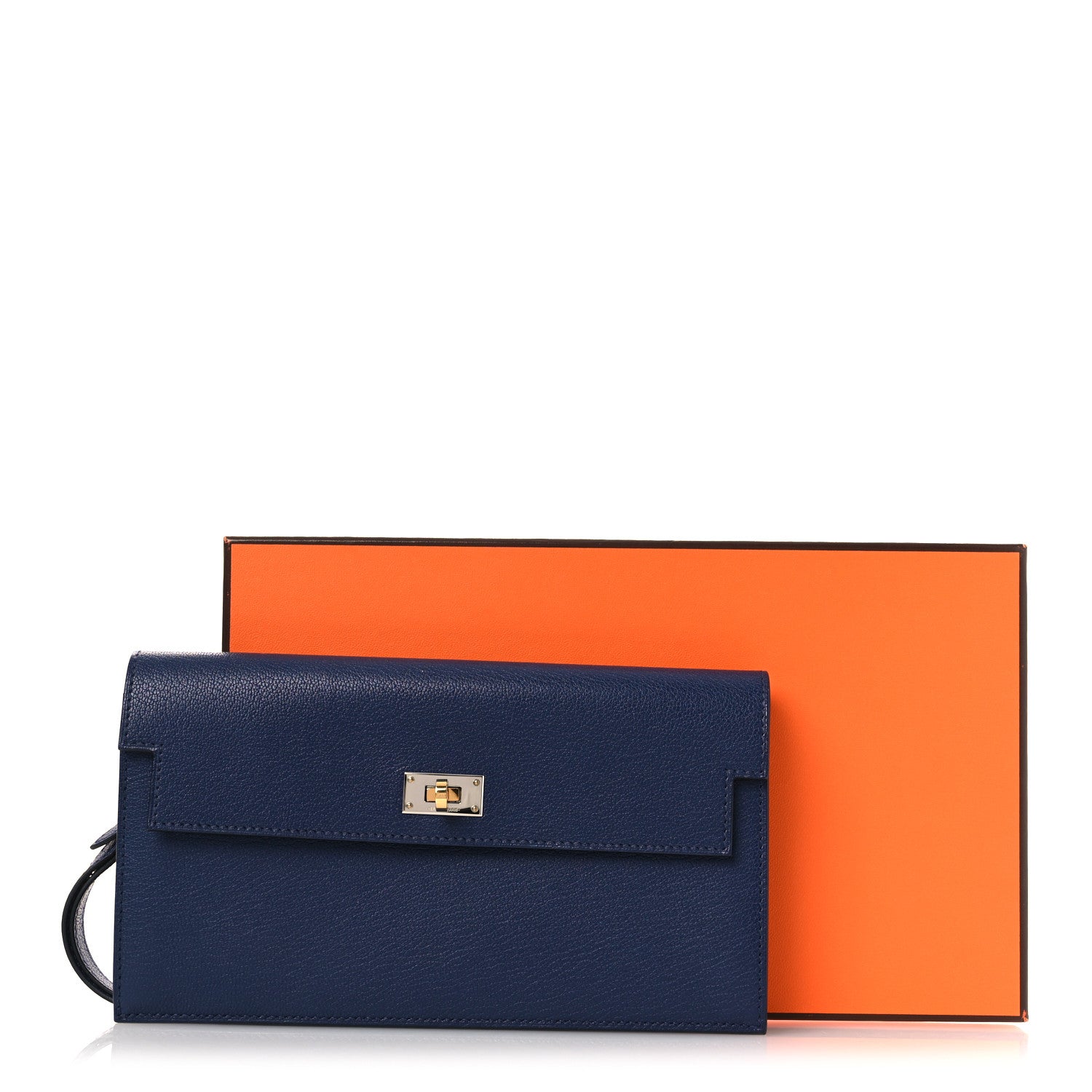 Chevre Chamkila Kelly Pocket Long Wallet Bleu Indigo