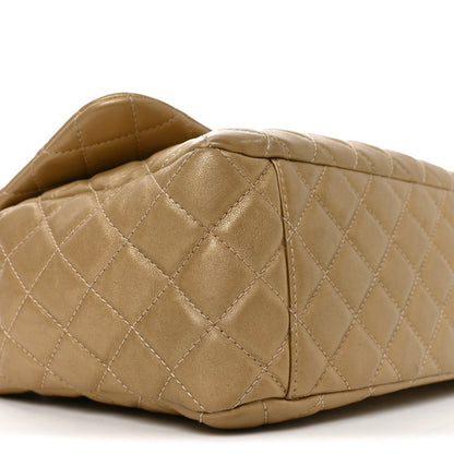 Metallic Calfskin Quilted Small XXL Travel Flap Bag Gold