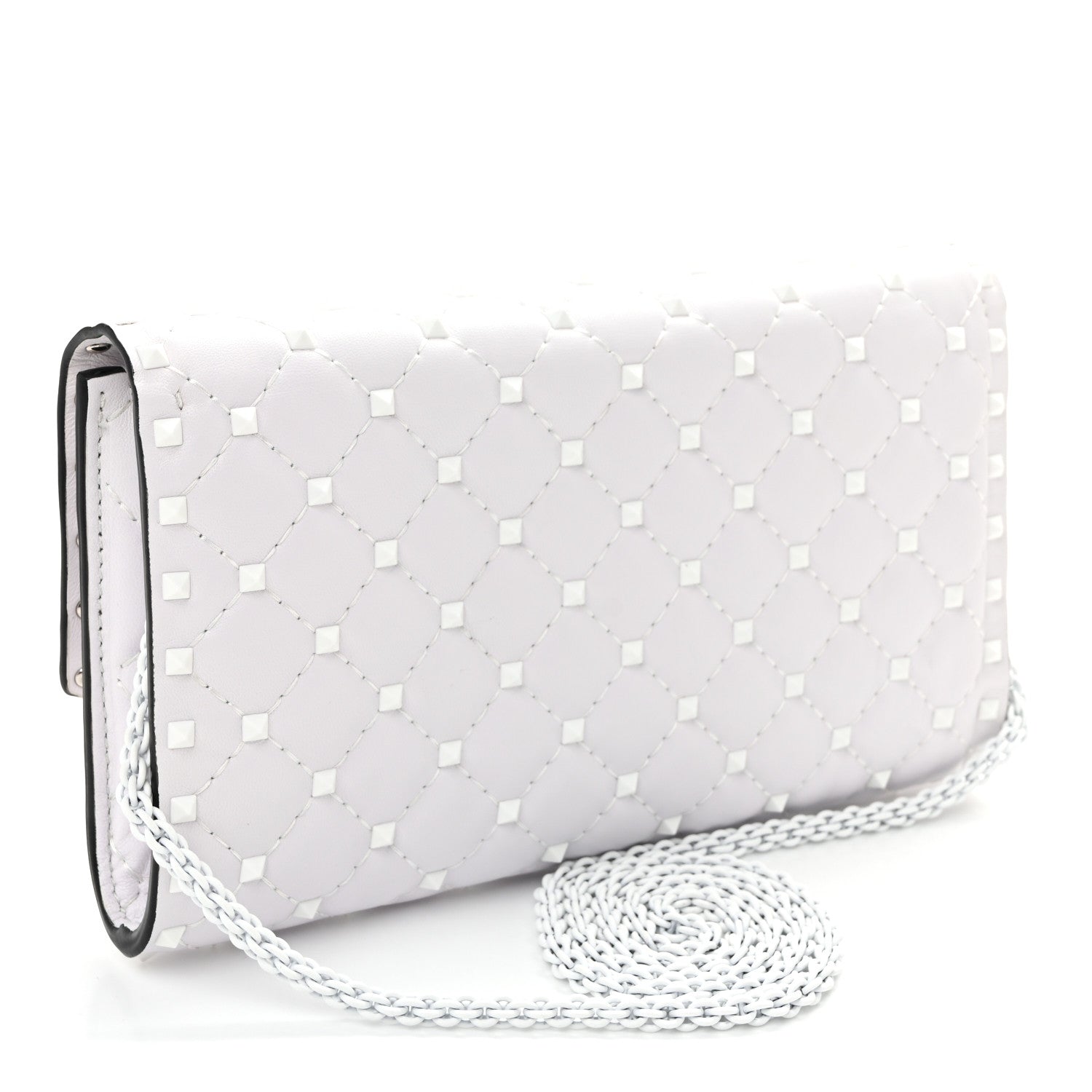 Lambskin Free Rockstud Spike Wallet on Chain Optic White