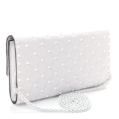 Lambskin Free Rockstud Spike Wallet on Chain Optic White