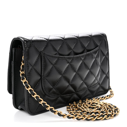 Aged Calfskin Quilted Lucky Charms 2.55 Reissue Wallet On Chain WOC Black