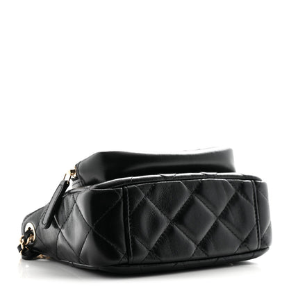 Shiny Crumpled Lambskin Quilted Mini Clutch With Chain Black