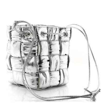 Metallic Calfskin Intrecciato Foulard Bucket Bag Silver