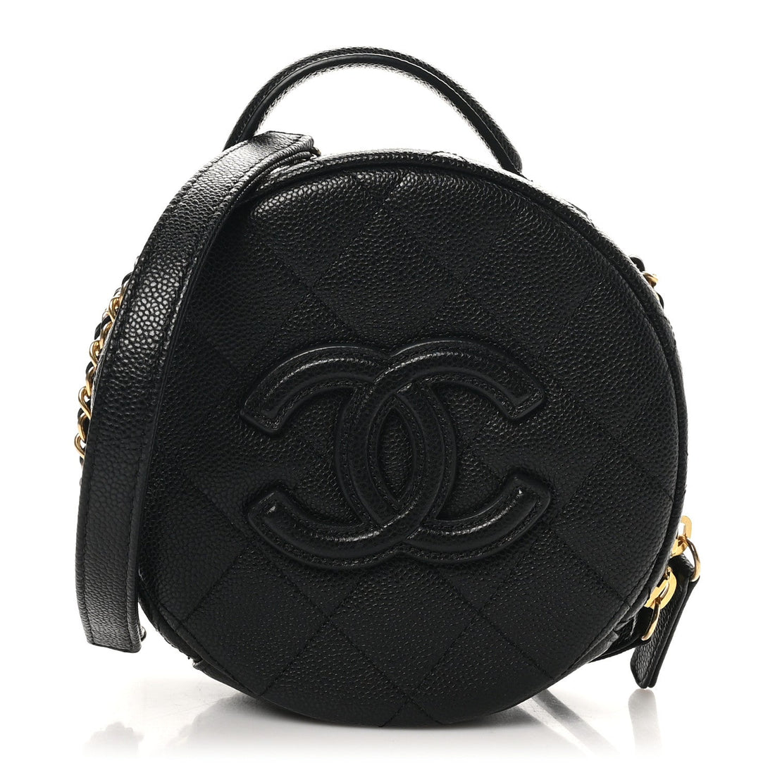 Caviar Quilted Small Round Vanity With Chain Black