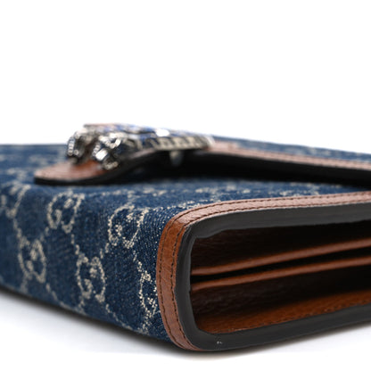 New Denim GG Monogram Dollar Calfskin Enamel Mini Dionysus Chain Wallet Blue Tea Cuir Epilog Electric Blue